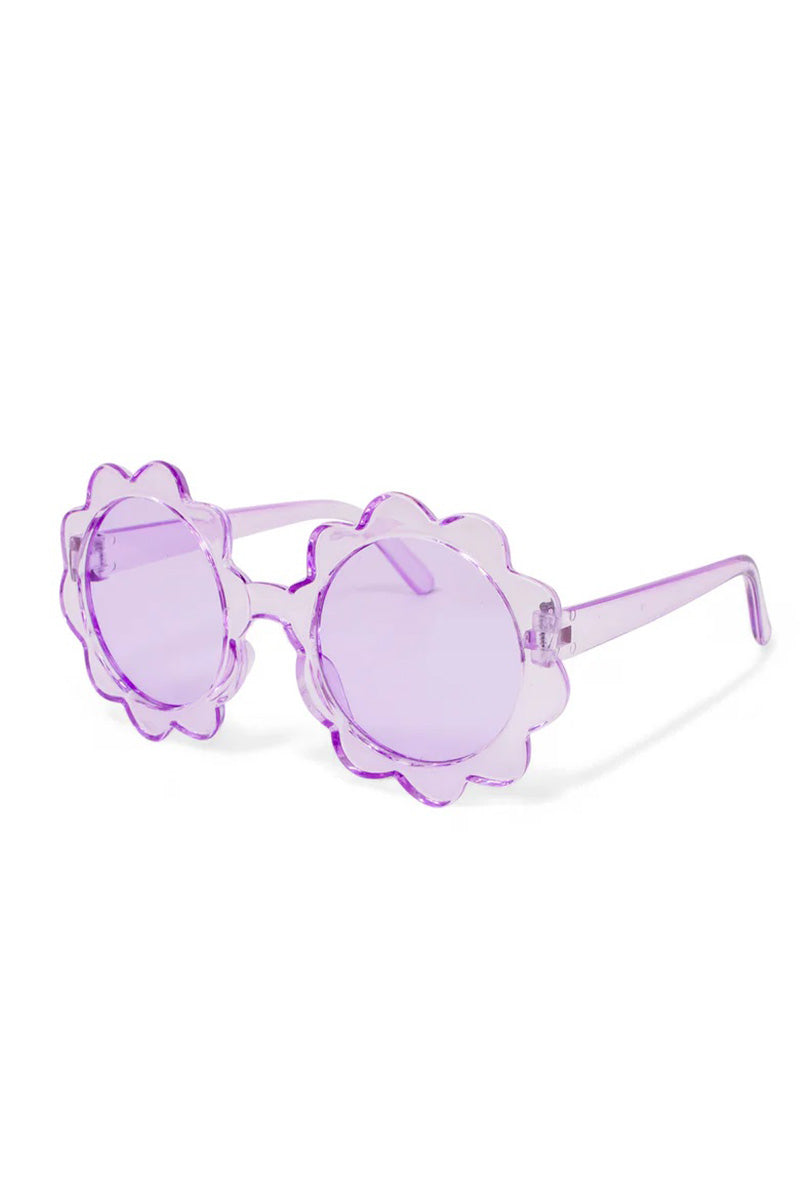 Transparent petal sunglasses in purple front view