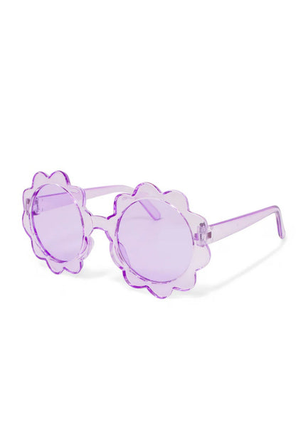 Transparent petal sunglasses in purple front view