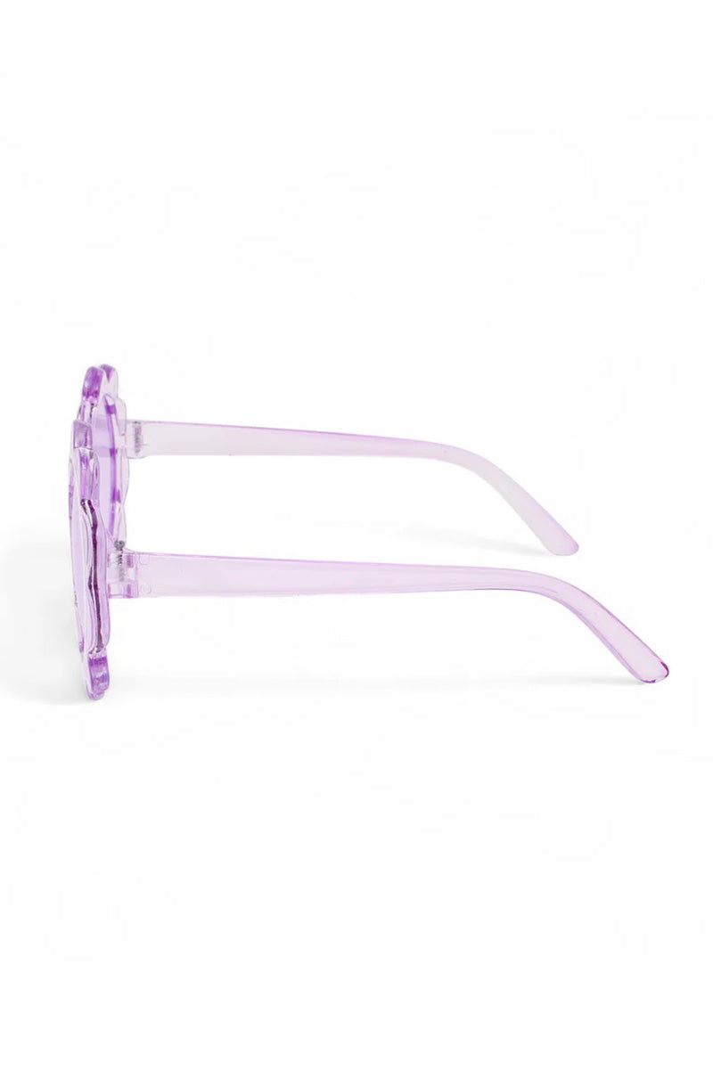 Transparent petal sunglasses in purple side view