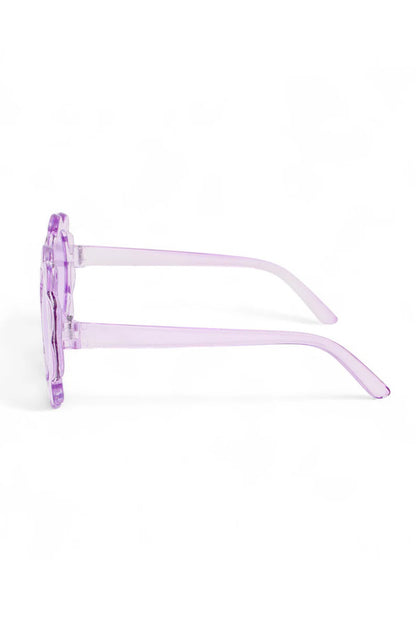 Transparent petal sunglasses in purple side view