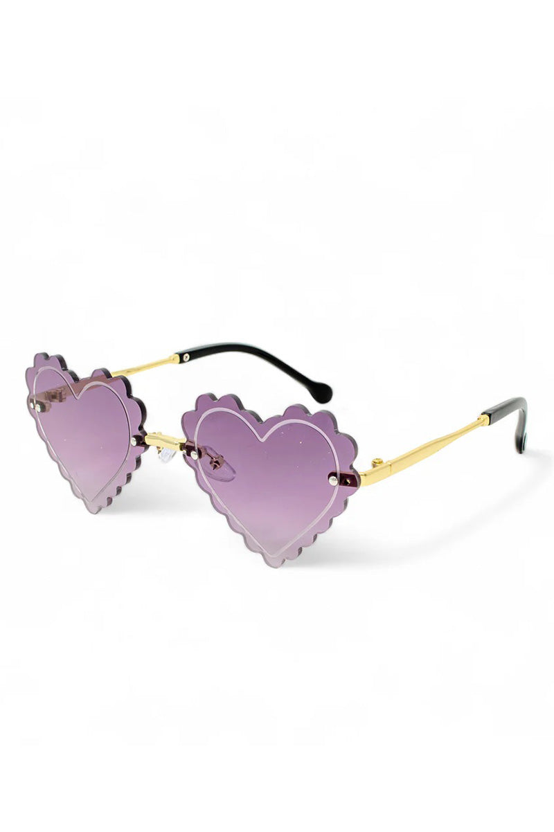 Frameless heart sunglasses in purple front view