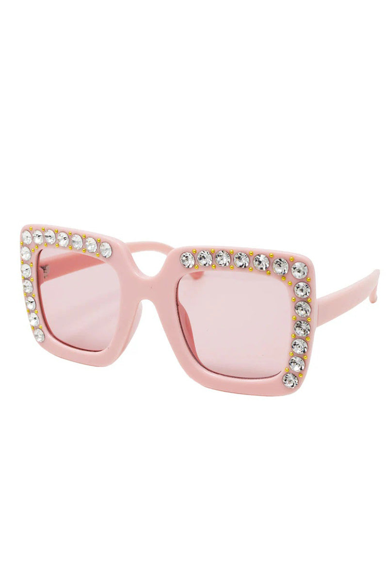 Square crystal sunglasses in pink front view