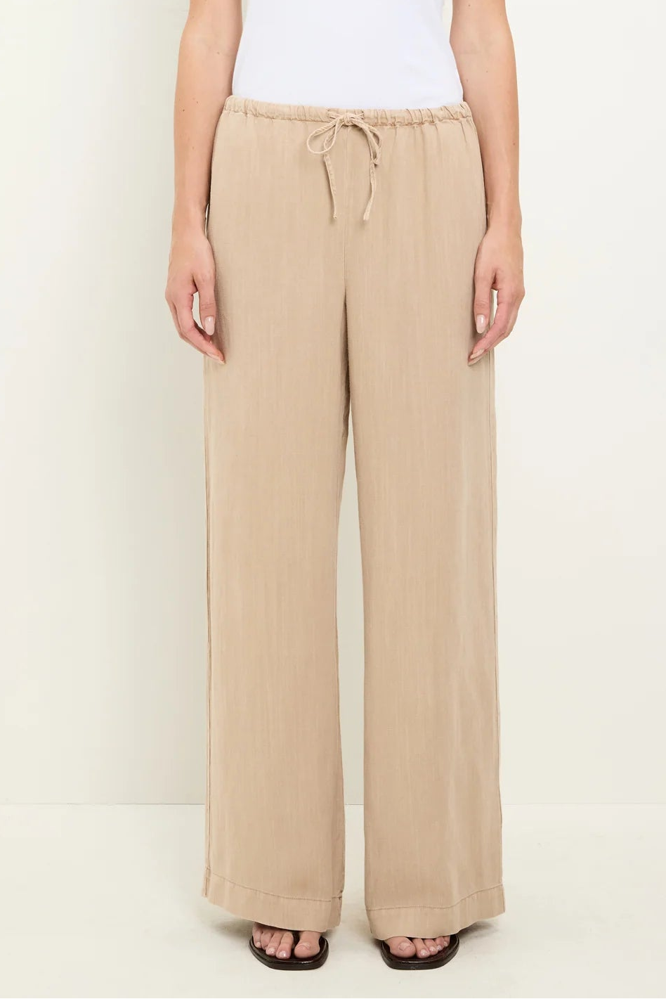 MARISSA drawstring pants in beige color, elastic waist with drawstring