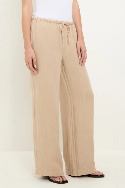 Beige MARISSA wide-leg pants with drawstring waist and side seam
