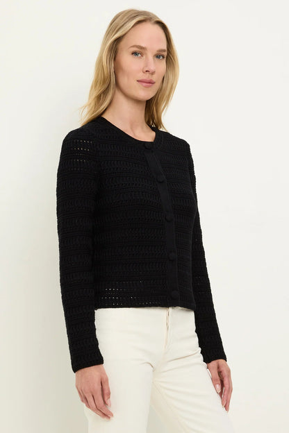 WHITLEY FEMME CREWNECK CARDIGAN IN BLACK SIDE VIEW