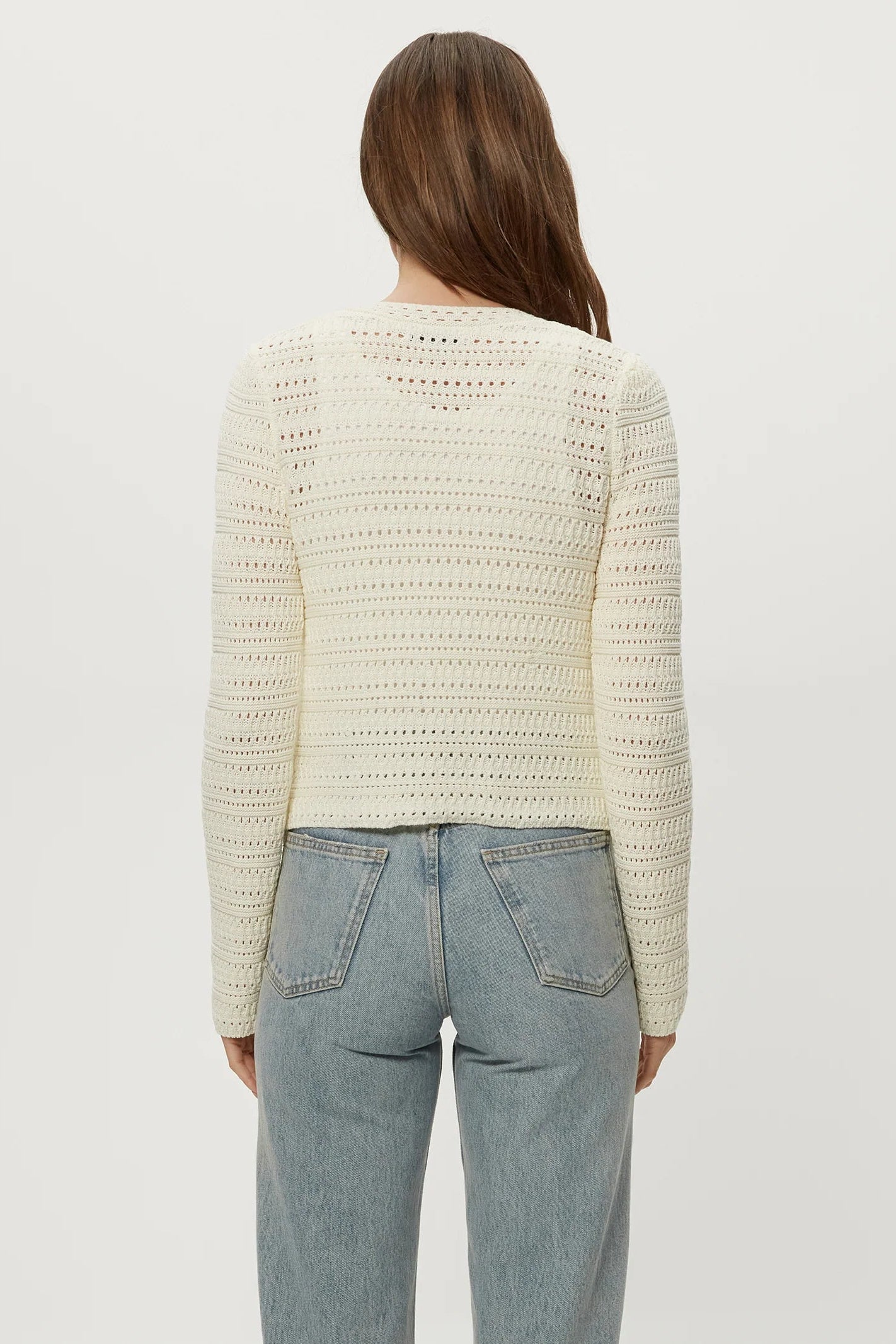 WHITLEY FEMME CREWNECK CARDIGAN IN IVORY BACK VIEW