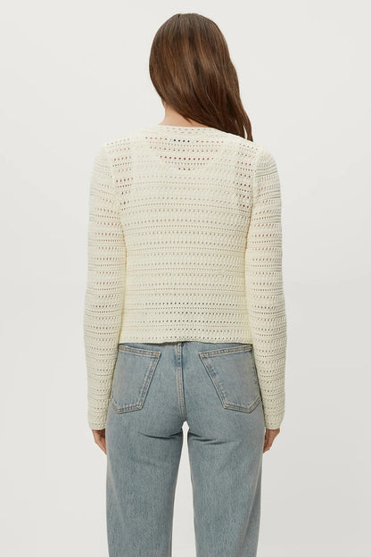 WHITLEY FEMME CREWNECK CARDIGAN IN IVORY BACK VIEW