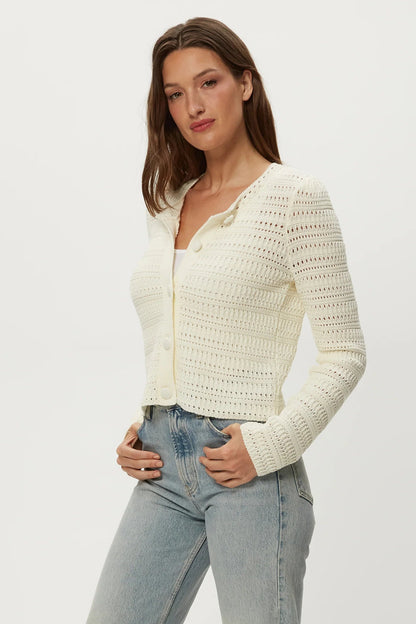 WHITLEY FEMME CREWNECK CARDIGAN IN IVORY SIDE VIEW