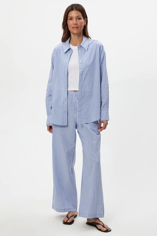 ELASTICATED WIDE LEG PANT IN SKY FRONT VIEW