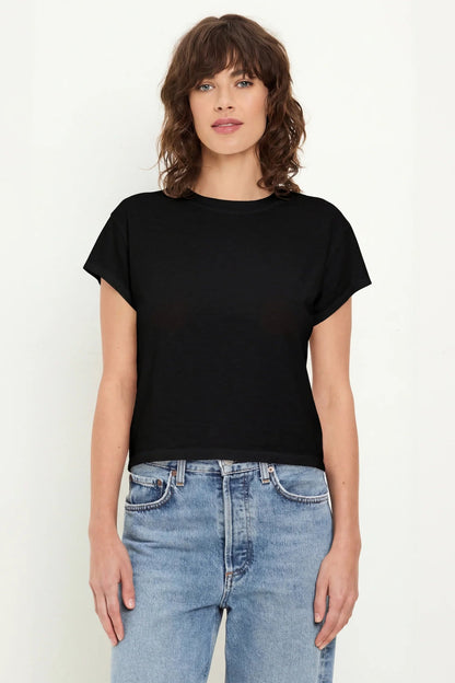 GRAYSON CROPPED CREW NECK IN BLACK FRONT VIEW
