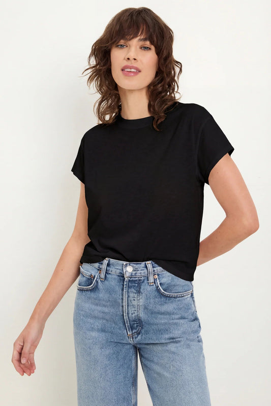 GRAYSON CROPPED CREW NECK IN BLACK FRONT VIEW