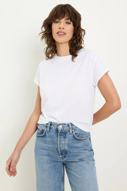 GRAYSON CROPPED CREW NECK IN WHITE FRONT VIEW