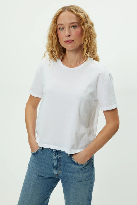 LEANDRA SCOOP SHIRRED TOP IN WHITE FRONT VIEW