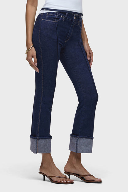 Barbara HiRise boot-crop jeans in dark blue denim, belt loops and cuffed hem