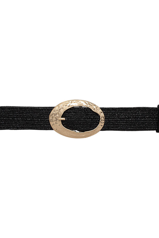 OVAL BUCKLE BELT IN BLACK FRONT VIEW