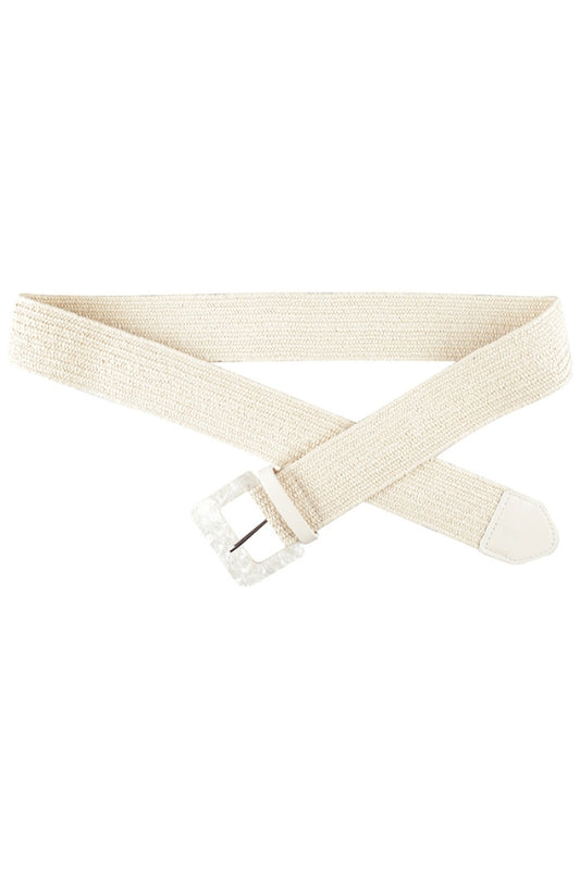 WOVEN RATTAN BELT IN IVORY FRONT VIEW