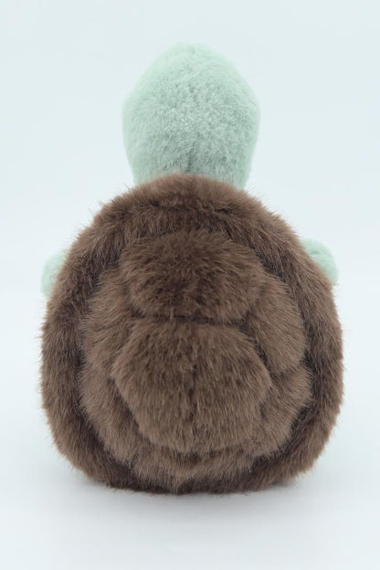 Green plush sea turtle with brown back and rounded rear side