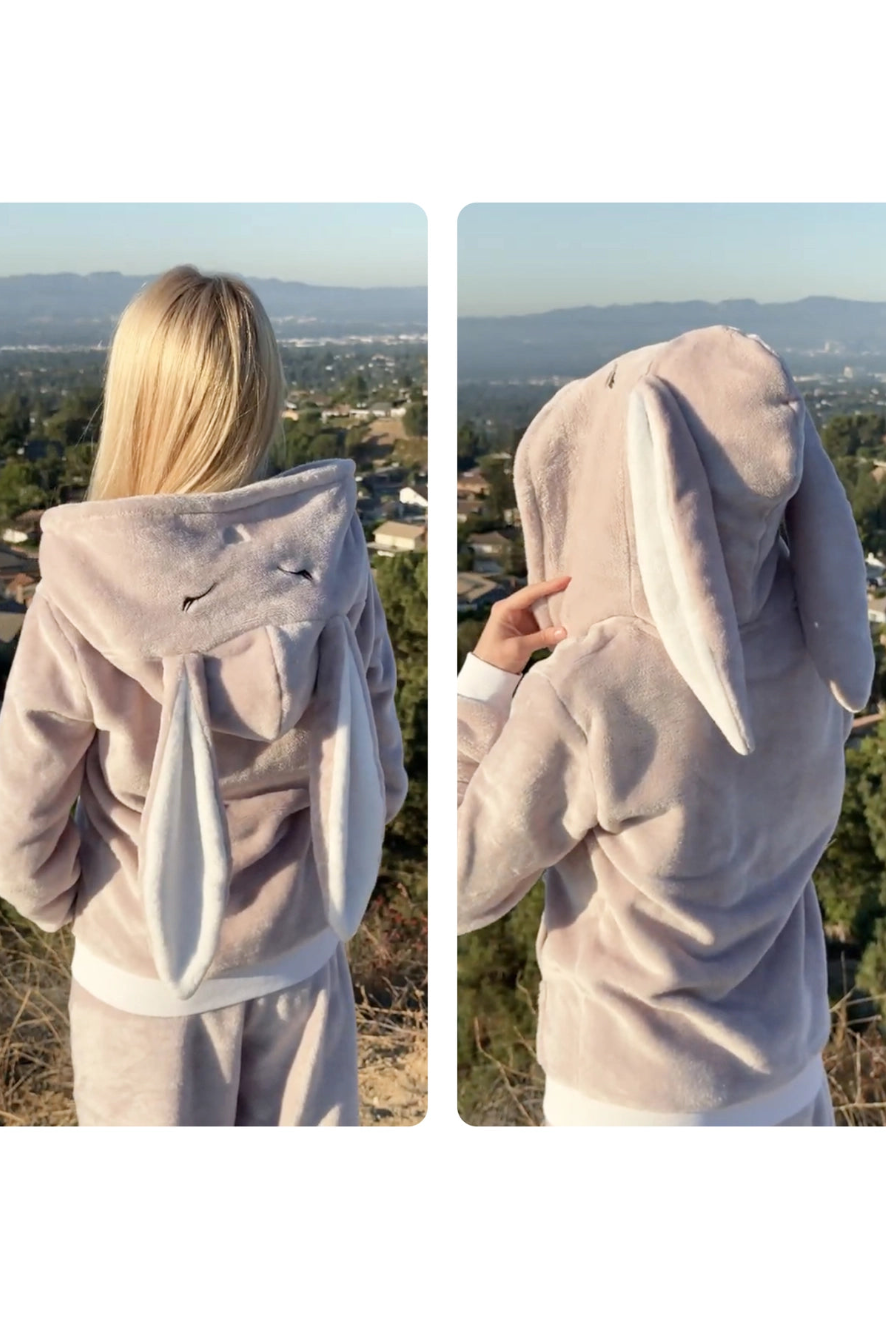 Sweatsuit bunny set in pink back view