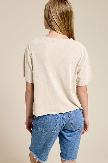 Bone short-sleeve T-shirt with crew neck, plain back