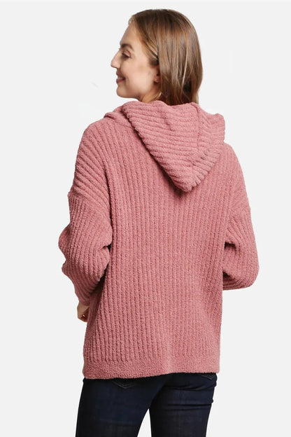 RIBBED SWEATER WITH HOOD IN BLUSH BACK VIEW