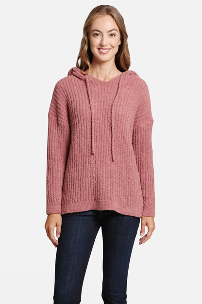 RIBBED SWEATER WITH HOOD IN BLUSH FRONT VIEW