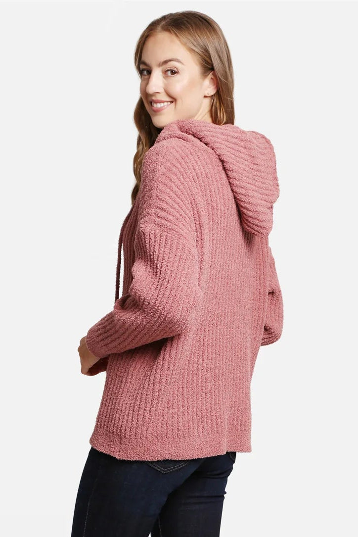 RIBBED SWEATER WITH HOOD IN BLUSH SIDE VIEW