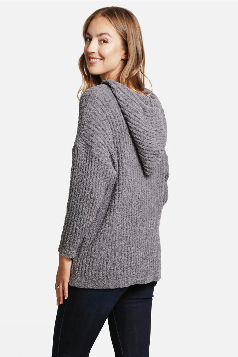RIBBED SWEATER WITH HOOD IN GRAY BACK VIEW
