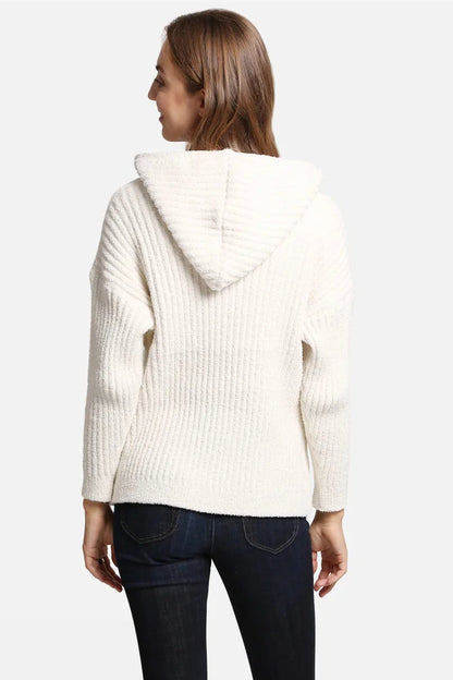 RIBBED SWEATER WITH HOOD IN IVORY BACK VIEW