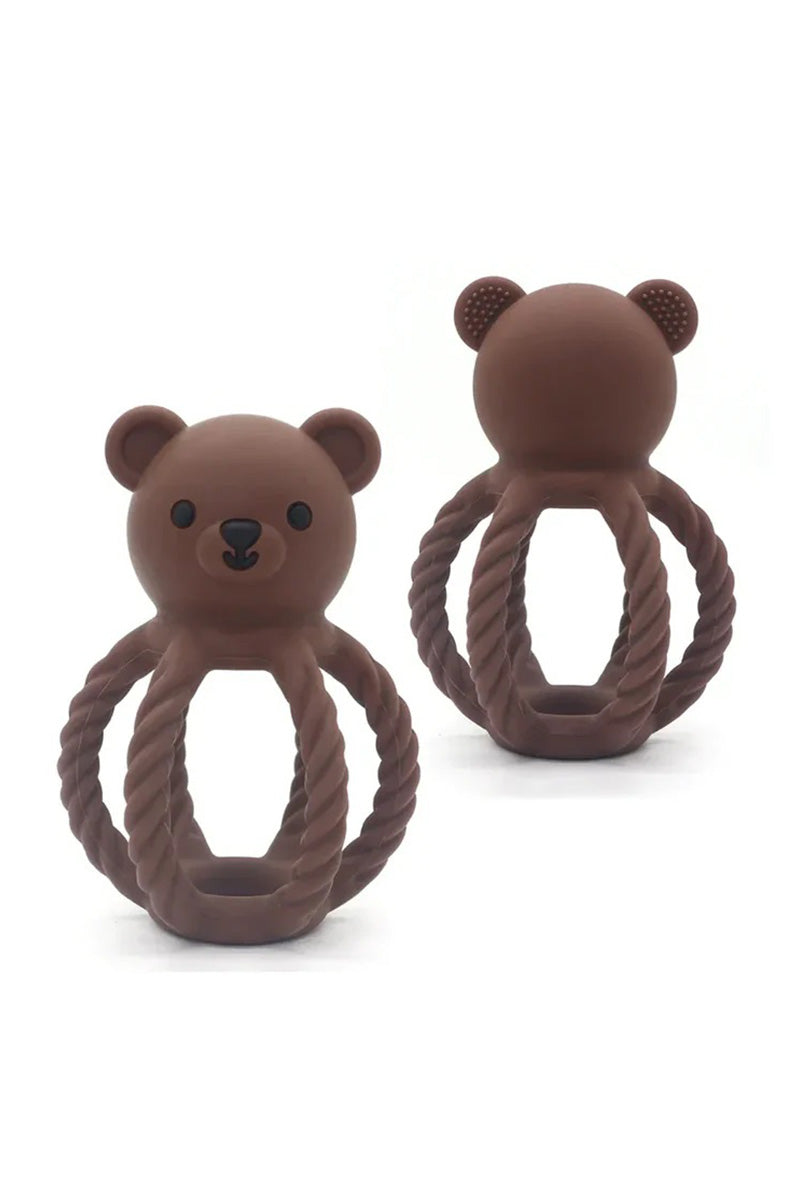 All silicone teddy rattle in chocolate