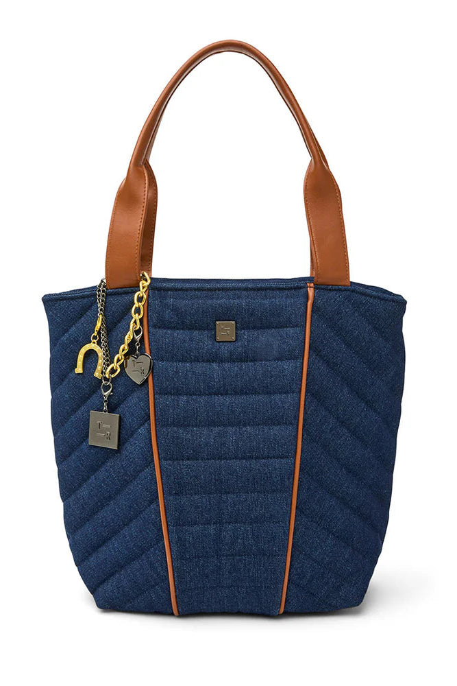 High note tote in dark denim front view