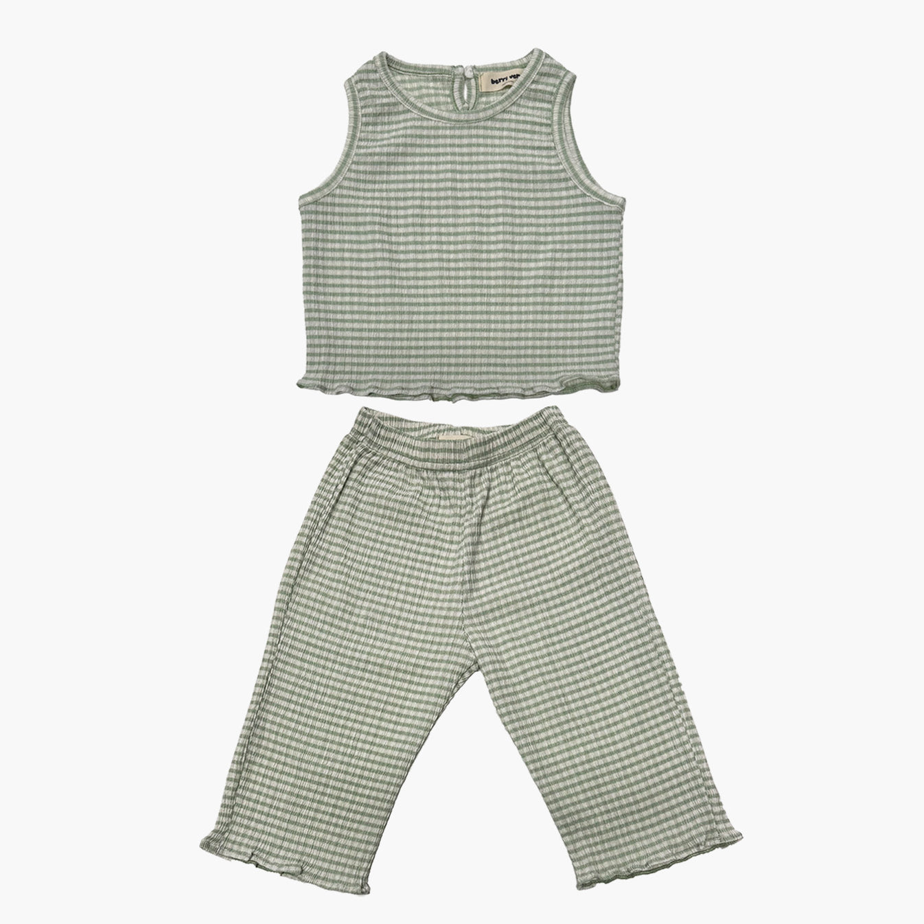 Mint striped baby tank top and wide-leg pants set, sleeveless round neckline