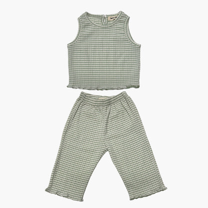 Mint striped baby tank top and wide-leg pants set, sleeveless round neckline
