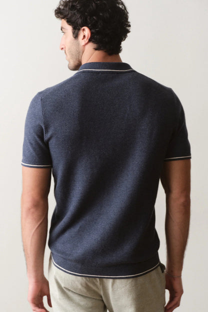 LIAM SWEATER POLO IN DARK INDIGO BACK VIEW