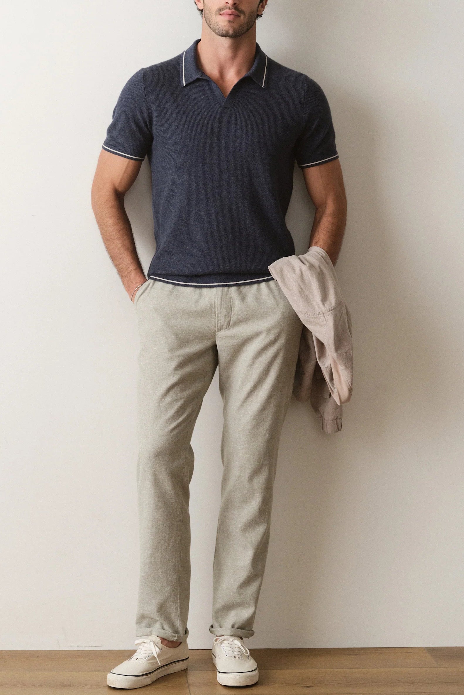 LIAM SWEATER POLO IN DARK INDIGO FRONT VIEW