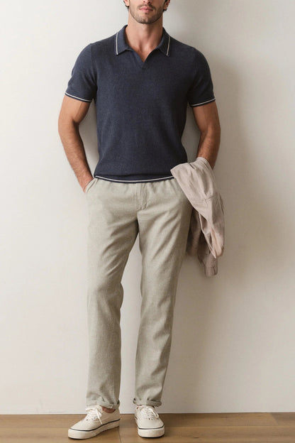 LIAM SWEATER POLO IN DARK INDIGO FRONT VIEW