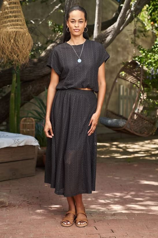 Bubble top n skirt set with necklace in black front view