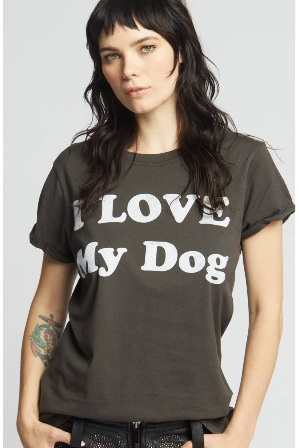 Vintage black short-sleeve graphic T-shirt with 'I Love My Dog' text