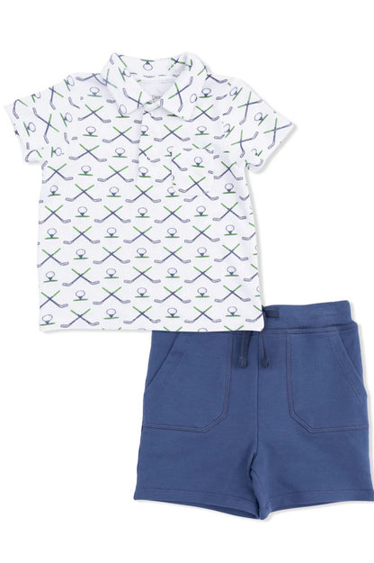 Polo with everyday short in simple golf white front view