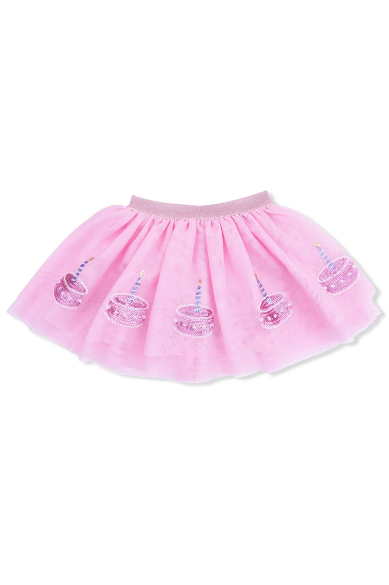 Tutu skirt w/bike shorts in birthday pink skirt view
