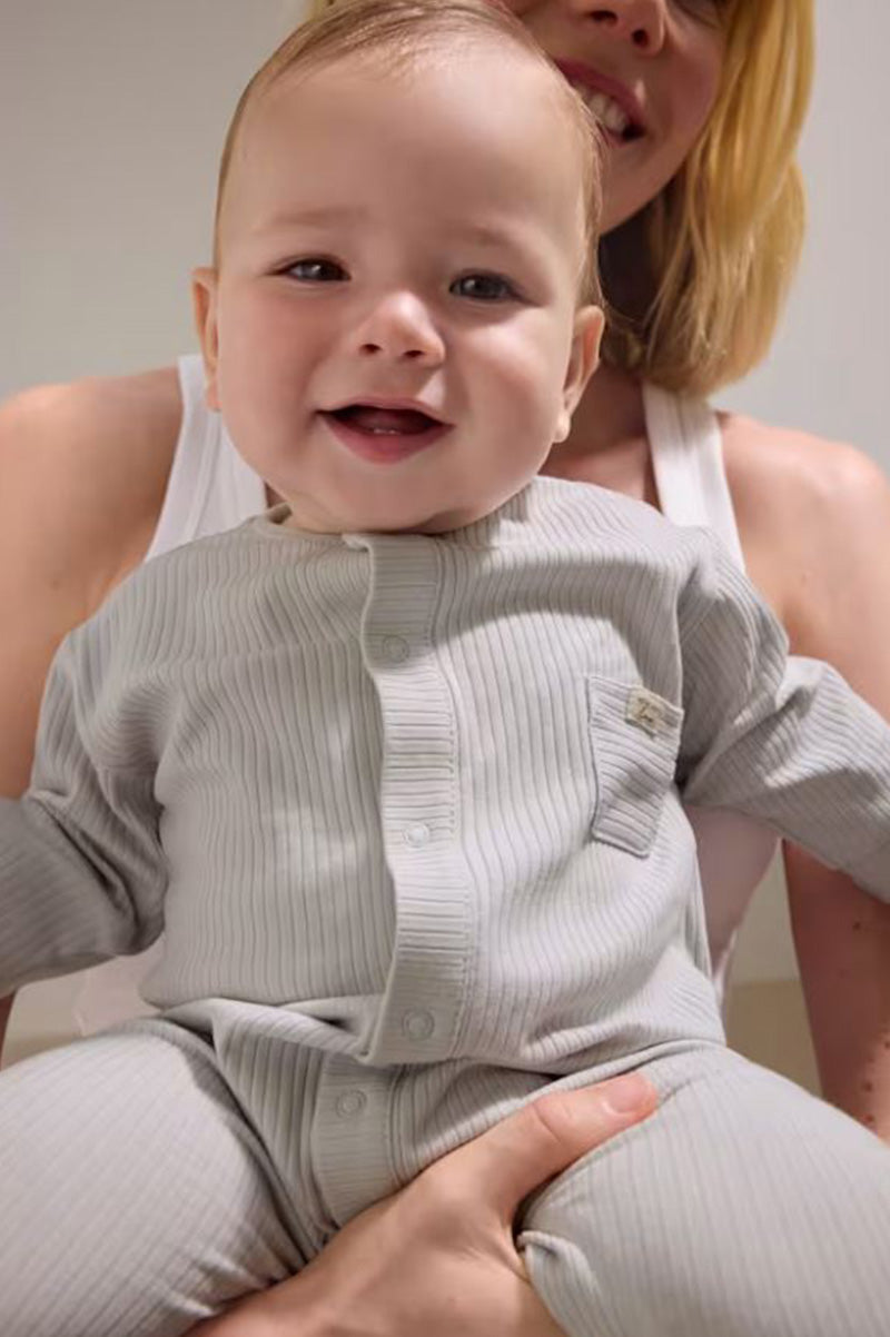 LONG ONESIE senza piedini, maniche lunghe, grigio a righe, bottoni frontali