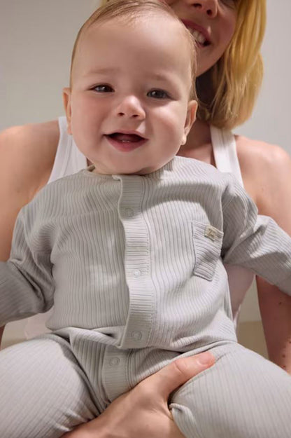 LONG ONESIE senza piedini, maniche lunghe, grigio a righe, bottoni frontali