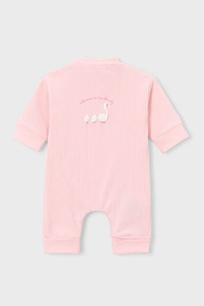 LONG ONESIE senza piedini BABY ROSE, retro con stampa animaletto e apertura gambe