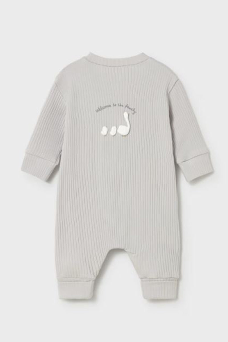 LONG ONESIE senza piedini SILVER, retro con stampa animaletto sopra al centro