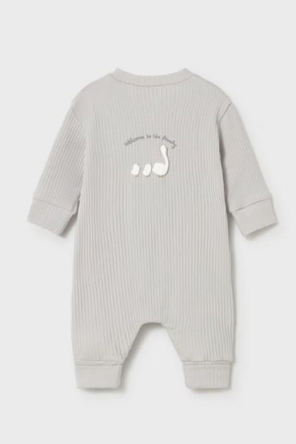 LONG ONESIE senza piedini SILVER, retro con stampa animaletto sopra al centro