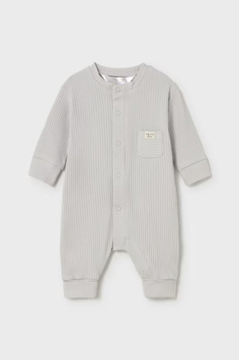 LONG ONESIE senza piedini MAYORAL USA, colore SILVER, maniche lunghe e tasca sul petto