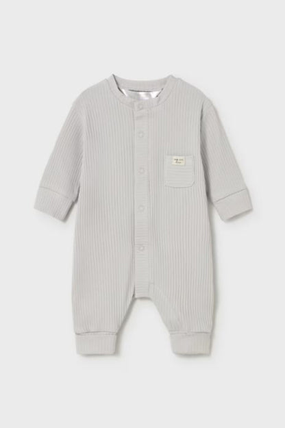 LONG ONESIE senza piedini MAYORAL USA, colore SILVER, maniche lunghe e tasca sul petto
