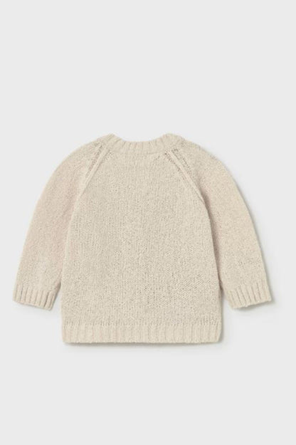 Knit cardigan in wheat back view