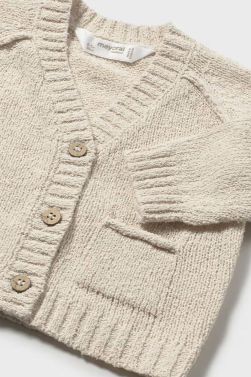 Knit cardigan in wheat deail view