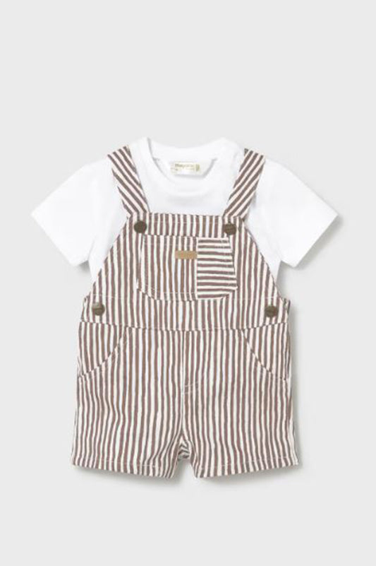 Romper tee and dungaree set in cocoa front view