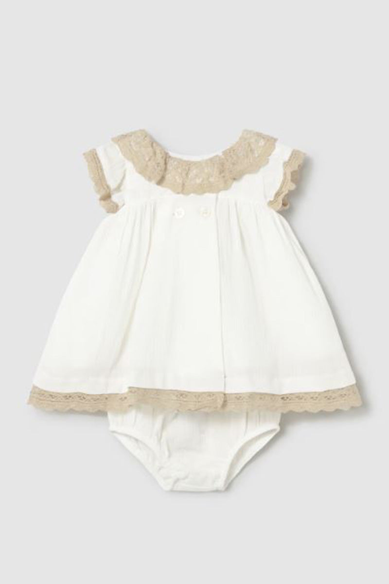 Dress with bloomers in cream wheat front view